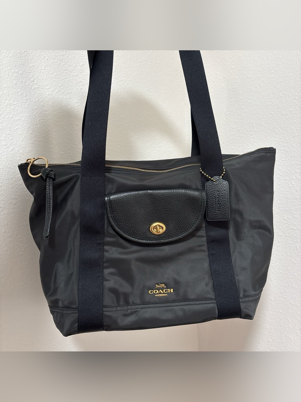 Coach Cargo Tote Vintage Rose Print Interior Black Nylon
